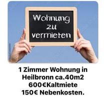 1 Zimmer Wohnung zu vermieten - 600,00 EUR Kaltmiete, in Heilbronn (PLZ: 74078) Frankenbach