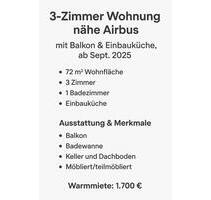 3-Zimmer Wohnung nähe Airbus - 1.500,00 EUR Kaltmiete, in Hamburg (PLZ: 21129) Harburg