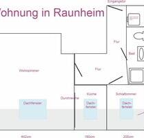 Raunheim, 2 Zimmer Dachgeschoss Apartment, Möbliert 36m²