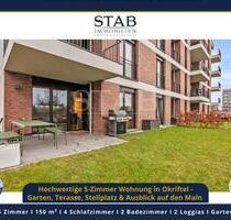 Hochwertige 5-Zimmer Wohnung mit EBK, Garten, Terasse, Stellplatz und Ausblick auf den Main - Hattersheim am Main