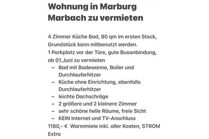 4 - Zimmer Wohnung zu vermieten - Marburg Marbach