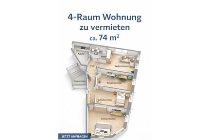 ✅Zu vermieten – 4-Raum-Wohnung im EG mit Einbauküche | WG-geeignet | Erdgeschoss - Halle (Saale) Damaschkestraße