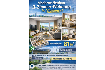 3 Zimmer Wohnung in Hamburg Stellingen -1 Minute zur S-Bahn S3&S5