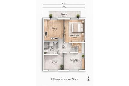 Mietwohnung 3- Zimmer im 1. OG mit großem Balkon - Mönchengladbach Nord