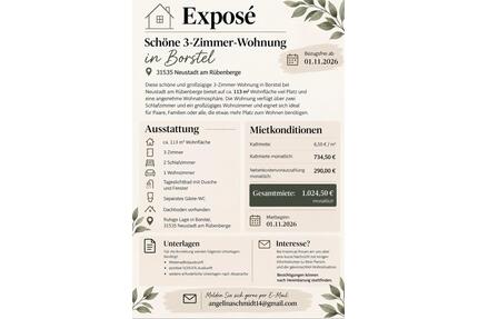 Schöne 3 Zimmer Wohnung mit 113qm idealerweise ab 1.11 - Neustadt am Rübenberge