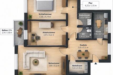 87qm 3 Zimmer Wohnung Balkon Einbauküche Parkplatz - Wolfsburg Detmerode