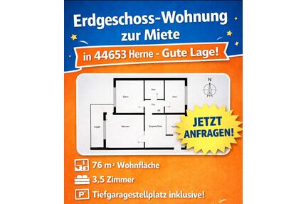 Attraktive 3,5 Zimmer Erdgeschosswohnung mit BalkonTiefgarage - Herne Wanne