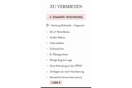 2 Zimmer Wohnung Rahlstedt Untermiete - Hamburg Wandsbek