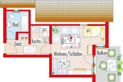 Möblierte 1-Zimmer Dachgeschosswohnung in Weilheim Egelsberg - Weilheim an der Teck