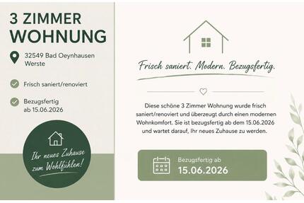 3Zimmer Wohnung in Bad Oeynhausen Werste - Löhne