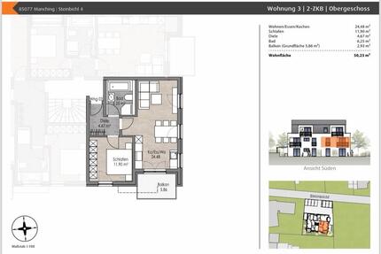 2 Zimmer Wohnung Manching - 1.030,00&nbsp;EUR Kaltmiete, ca.&nbsp; 55,00&nbsp;m&sup2; in Ingolstadt (PLZ: 85051) Münchener Straße