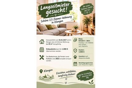 2,5 Zimmer Wohnung - 850,00&nbsp;EUR Kaltmiete, ca.&nbsp; 65,00&nbsp;m&sup2; in Brigachtal (PLZ: 78086)