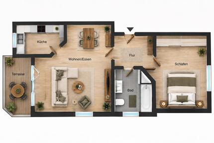 2-Zimmer Erdgeschosswohnung mit Südwest Terrasse und Einbauküche - Spenge