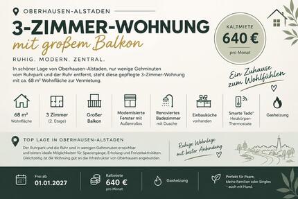 Zum 01.01.2027 Schöne 3 Zimmer Wohnung mit großem Balkon - Oberhausen Alstaden