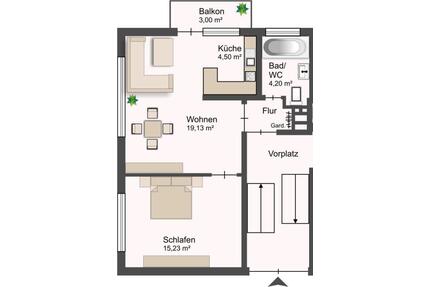 Plieningen! Schöne und helle 2-Zimmer Wohnung mit EBK, Balkon - Stuttgart Birkach