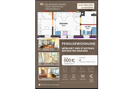 1 Zimmer Wohnung ELW möbliert & stadtnah - Nürtingen