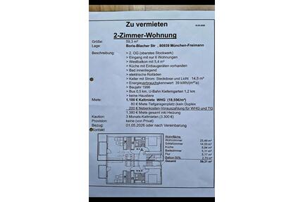Zu vermieten 2 Zimmer Wohnung München Freimann