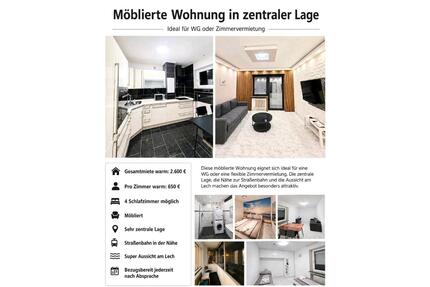 Möblierte Wohnung zentral – ideal für WG | 4 Zimmer möglich - Augsburg Lechhausen
