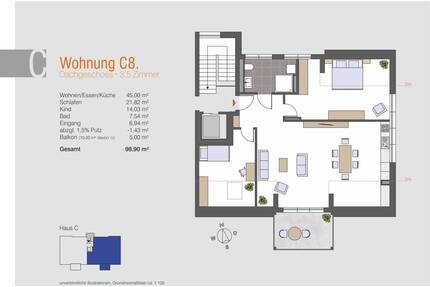 3,5-Zimmer im Dachgeschoss in ruhiger Wohnlage und moderner Ausstattung - Konstanz Wollmatingen