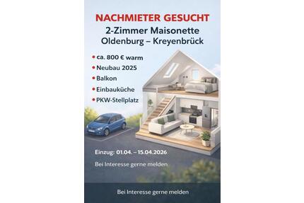 Moderne 2-Zimmer Maisonette mit Balkon & Stellplatz Oldenburg