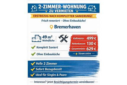 Helle 2 Zimmer Wohnung ab sofort bezugsfertig nach Sanierung - Bremerhaven Leherheide