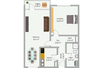 Gepflegte Wohnung mit zwei Zimmern und Balkon in Bielefeld Detmolderstr.