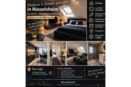 Moderne 3 Zimmer Wohnung - 1.500,00&nbsp;EUR Kaltmiete, ca.&nbsp; 100,00&nbsp;m&sup2; in Rüsselsheim am Main (PLZ: 65428)