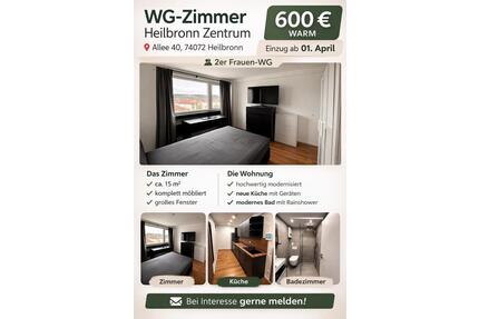 Möbliertes WG-Zimmer Heilbronn Zentrum | 600€ warm | ab 01.04