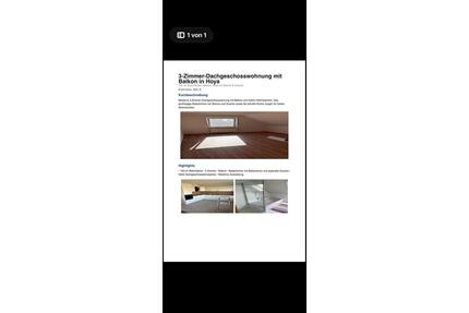 Dachgeschosswohnung in 27318 Hoya 3Zimmer 100 m2